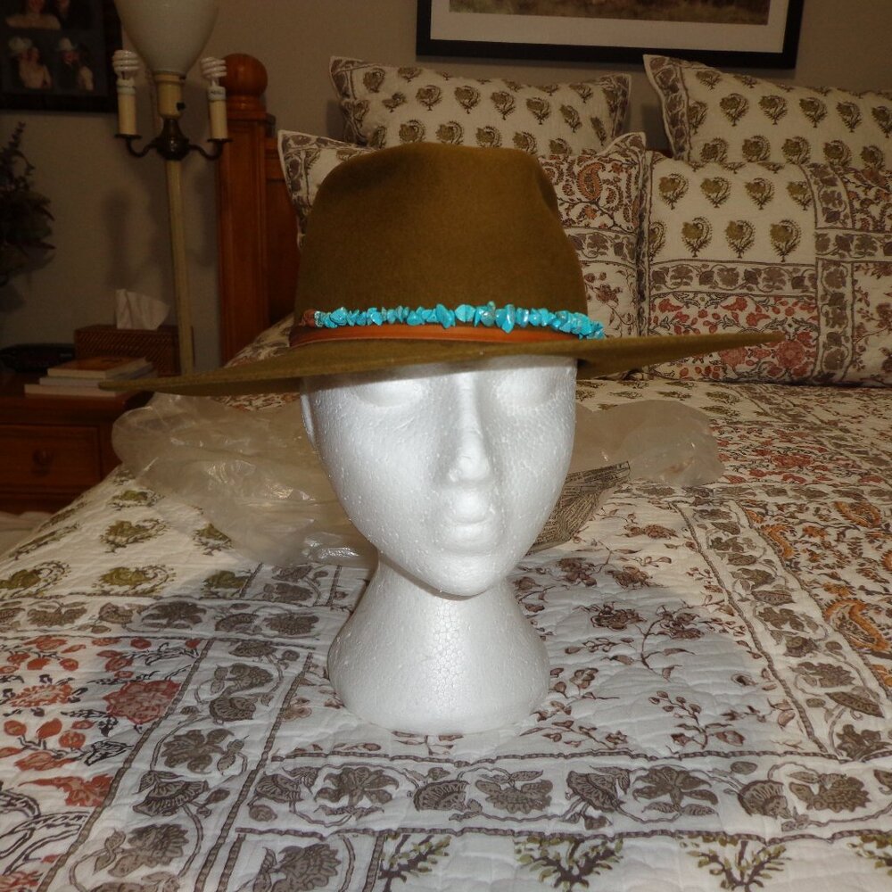 FIRM NEW Free People Lovely Bird Montana Turquoise Wrap Felt Hat S Rodeo - Picture 15 of 16